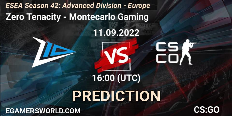 Zero Tenacity vs Montecarlo Gaming: Match Prediction. 11.09.2022 at 16:00, Counter-Strike (CS2), ESEA Season 42: Advanced Division - Europe