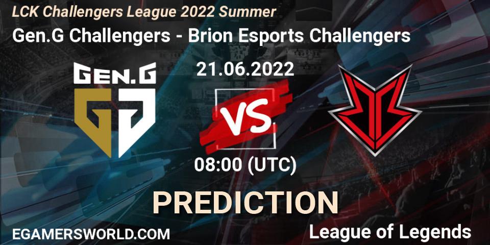 Gen.G Challengers vs Brion Esports Challengers: Match Prediction. 21.06.2022 at 08:00, LoL, LCK Challengers League 2022 Summer
