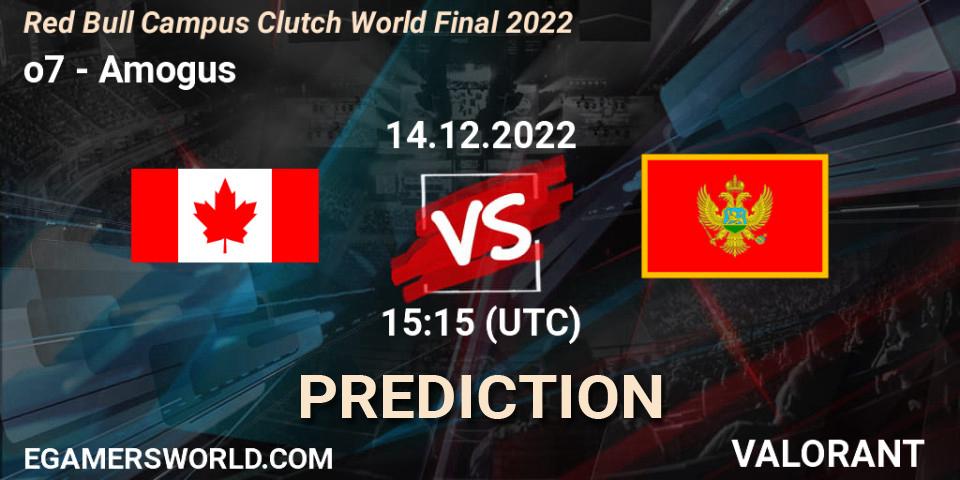 o7 vs Amogus: Match Prediction. 14.12.2022 at 15:15, VALORANT, Red Bull Campus Clutch World Final 2022