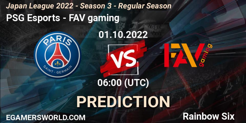 PSG Esports vs FAV gaming: Match Prediction. 01.10.2022 at 06:00, Rainbow Six, Japan League 2022 - Season 3 - Regular Season