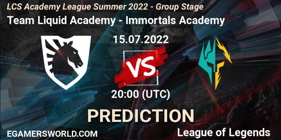 Team Liquid Academy vs Immortals Academy: Match Prediction. 15.07.22, LoL, LCS Academy League Summer 2022 - Group Stage