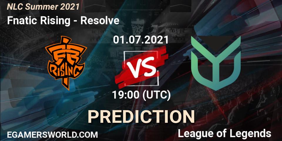 Fnatic Rising vs Resolve: Match Prediction. 01.07.2021 at 19:00, LoL, NLC Summer 2021
