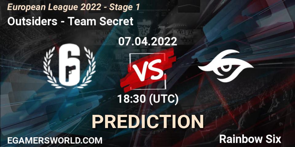 Outsiders vs Team Secret: Match Prediction. 07.04.22, Rainbow Six, European League 2022 - Stage 1