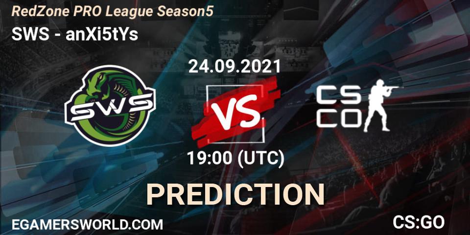 SWS vs anXi5tYs: Match Prediction. 24.09.2021 at 17:30, Counter-Strike (CS2), RedZone PRO League Season 5