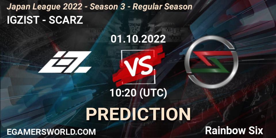 IGZIST vs SCARZ: Match Prediction. 01.10.2022 at 10:20, Rainbow Six, Japan League 2022 - Season 3 - Regular Season