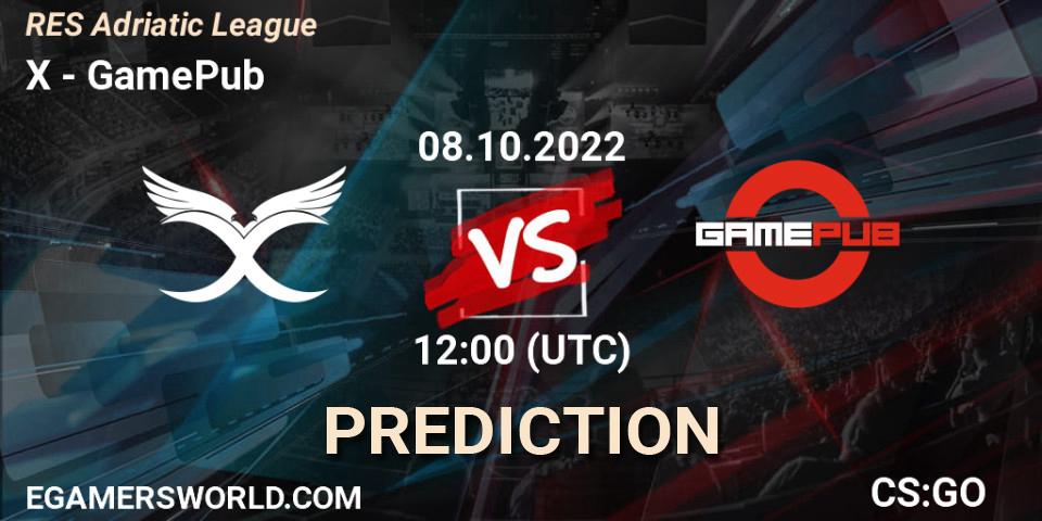 X vs GamePub: Match Prediction. 08.10.2022 at 12:00, Counter-Strike (CS2), RES Adriatic League
