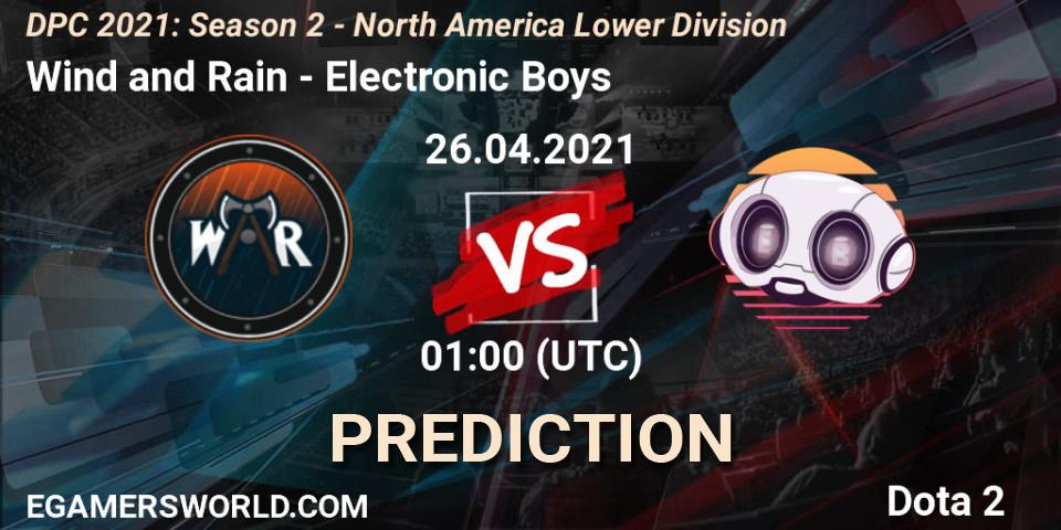 Wind and Rain vs Electronic Boys: Match Prediction. 26.04.21, Dota 2, DPC 2021: Season 2 - North America Lower Division