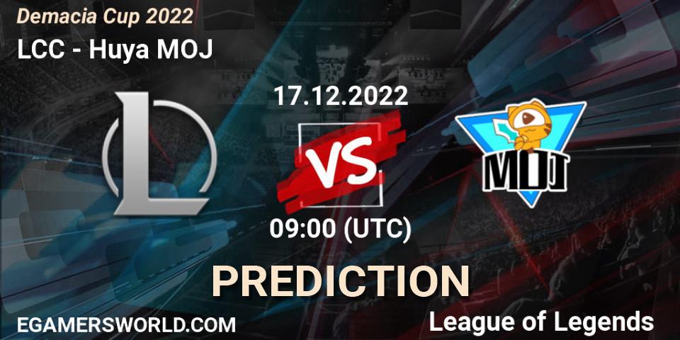 LCC vs Huya MOJ: Match Prediction. 17.12.2022 at 09:00, LoL, Demacia Cup 2022