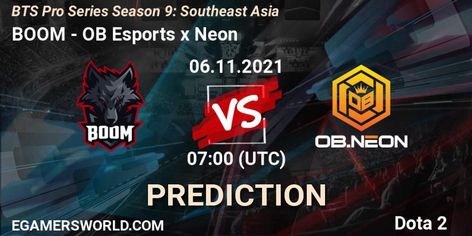 BOOM vs OB Esports x Neon: Match Prediction. 30.10.2021 at 09:00, Dota 2, BTS Pro Series Season 9: Southeast Asia