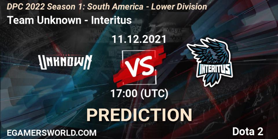 Team Unknown vs Interitus: Match Prediction. 11.12.21, Dota 2, DPC 2022 Season 1: South America - Lower Division