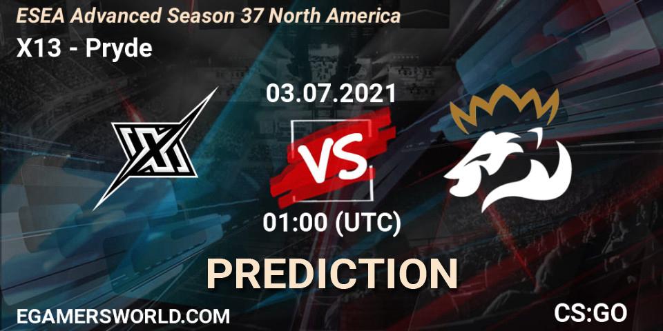 X13 vs Pryde: Match Prediction. 03.07.2021 at 01:00, Counter-Strike (CS2), ESEA Advanced Season 37 North America