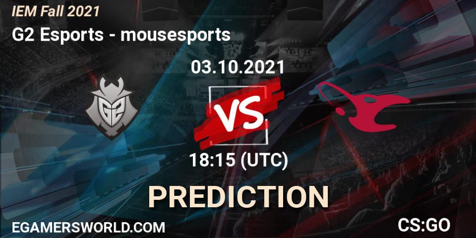 G2 Esports vs mousesports: Match Prediction. 03.10.21, CS2 (CS:GO), IEM Fall 2021: Europe RMR