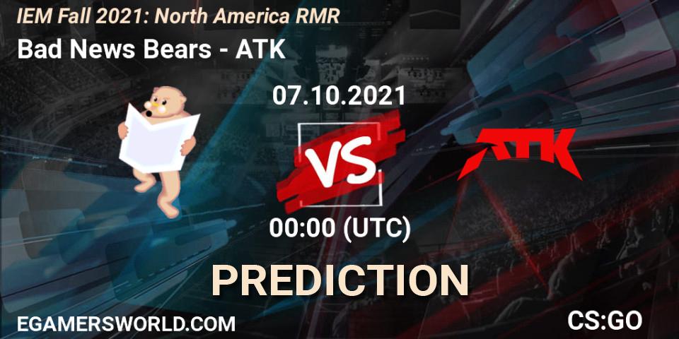 Bad News Bears vs ATK: Match Prediction. 07.10.2021 at 00:05, Counter-Strike (CS2), IEM Fall 2021: North America RMR