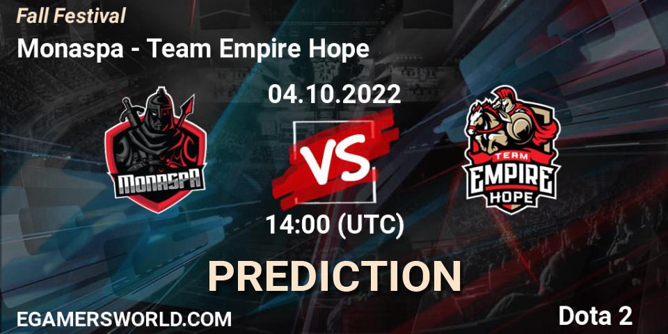 Monaspa vs Team Empire Hope: Match Prediction. 04.10.22, Dota 2, Fall Festival