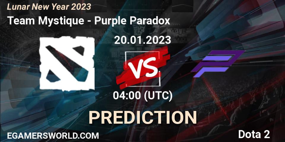 Team Mystique vs Purple Paradox: Match Prediction. 20.01.2023 at 10:14, Dota 2, Lunar New Year 2023