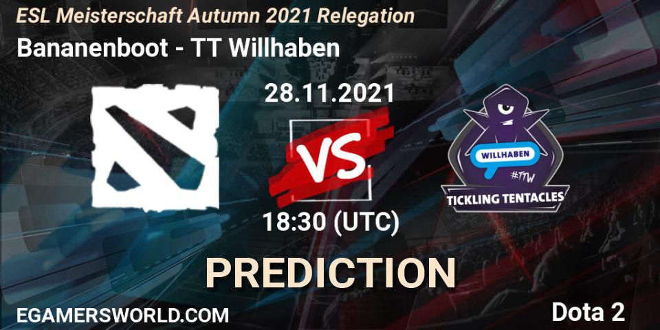 Bananenboot vs TT Willhaben: Match Prediction. 28.11.2021 at 18:33, Dota 2, ESL Meisterschaft Autumn 2021 Relegation