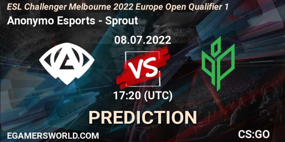 Anonymo Esports vs Sprout: Match Prediction. 08.07.2022 at 17:30, Counter-Strike (CS2), ESL Challenger Melbourne 2022 Europe Open Qualifier 1