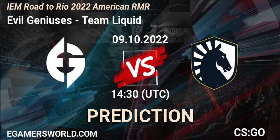 Evil Geniuses vs Team Liquid: Match Prediction. 09.10.22, CS2 (CS:GO), IEM Road to Rio 2022 American RMR