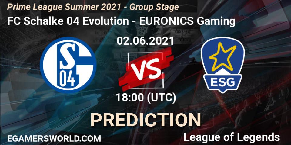 FC Schalke 04 Evolution vs EURONICS Gaming: Match Prediction. 02.06.21, LoL, Prime League Summer 2021 - Group Stage
