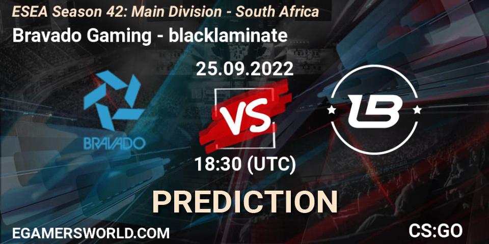 Bravado Gaming vs blacklaminate: Match Prediction. 26.09.2022 at 17:30, Counter-Strike (CS2), ESEA Season 42: Main Division - South Africa
