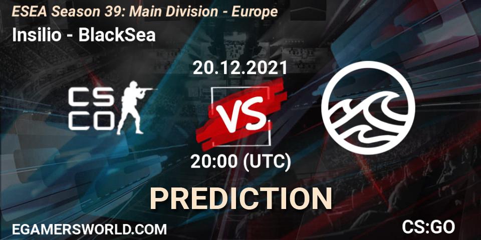 Insilio vs BlackSea: Match Prediction. 20.12.2021 at 20:00, Counter-Strike (CS2), ESEA Season 39: Main Division - Europe