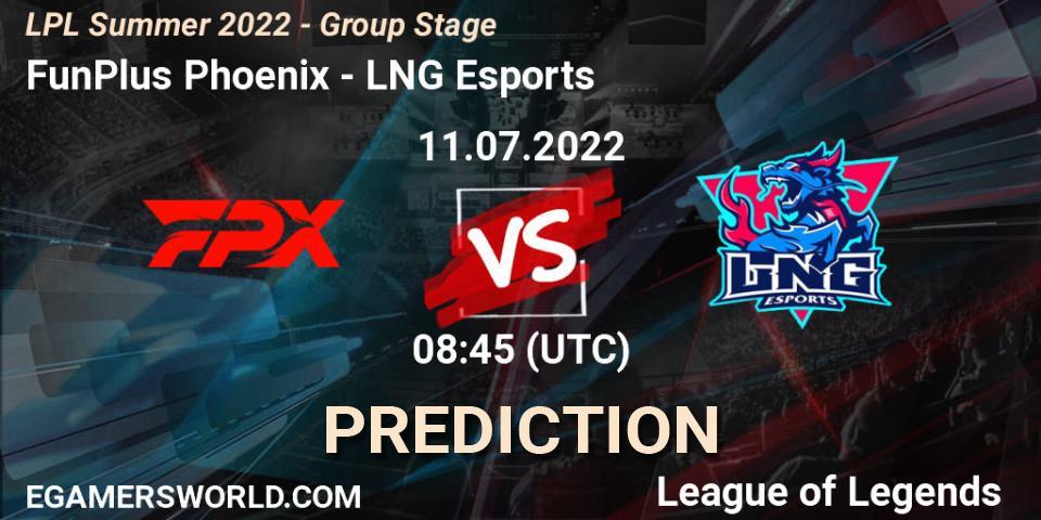 FunPlus Phoenix vs LNG Esports: Match Prediction. 11.07.22, LoL, LPL Summer 2022 - Group Stage