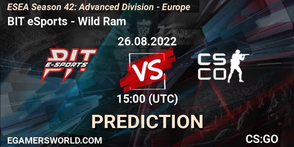 BIT eSports vs Wild Ram: Match Prediction. 26.08.2022 at 15:00, Counter-Strike (CS2), ESEA Season 42: Advanced Division - Europe