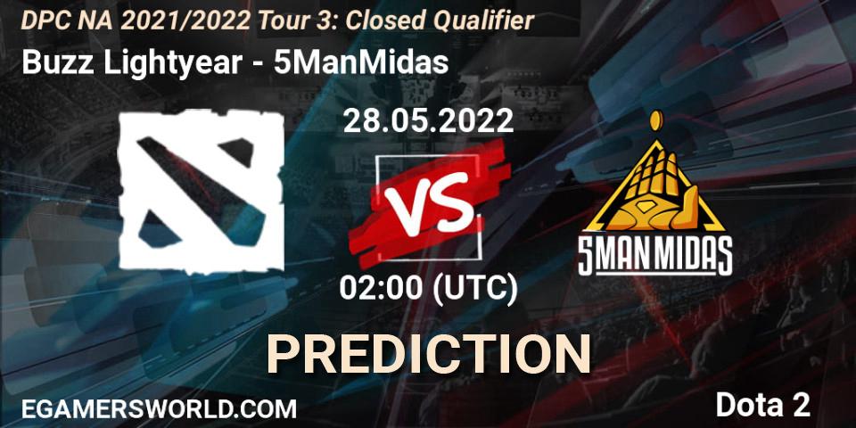 Buzz Lightyear vs 5ManMidas: Match Prediction. 28.05.2022 at 02:05, Dota 2, DPC NA 2021/2022 Tour 3: Closed Qualifier