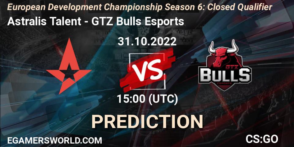 Astralis Talent vs GTZ Bulls Esports: Match Prediction. 31.10.22, CS2 (CS:GO), European Development Championship Season 6: Closed Qualifier