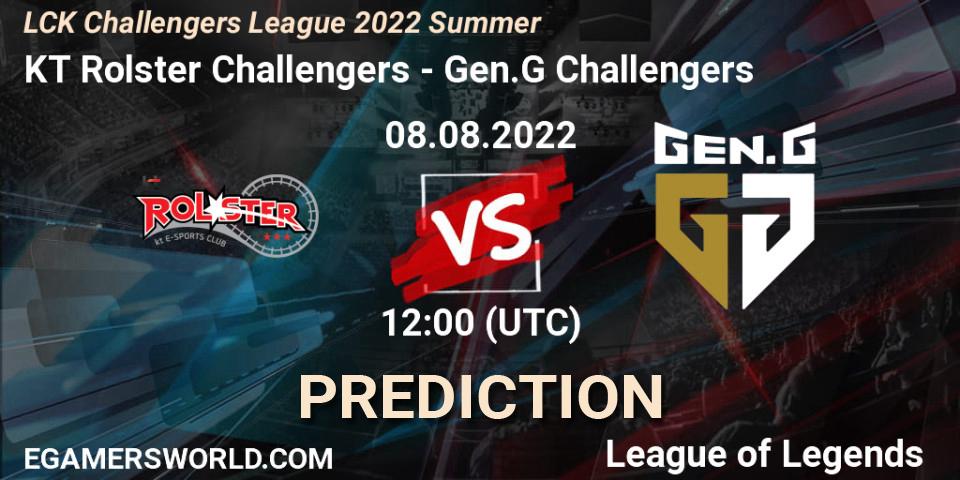 KT Rolster Challengers vs Gen.G Challengers: Match Prediction. 08.08.2022 at 12:00, LoL, LCK Challengers League 2022 Summer