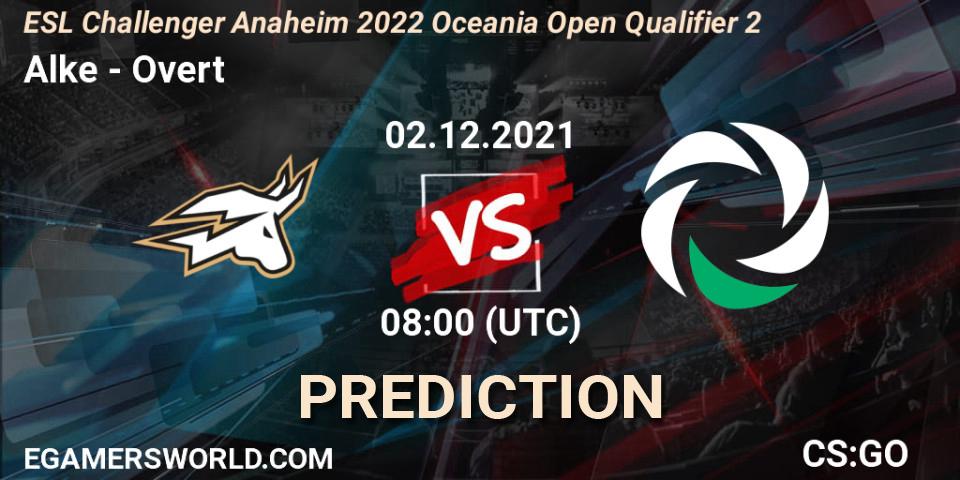Alke vs Overt: Match Prediction. 02.12.2021 at 08:00, Counter-Strike (CS2), ESL Challenger Anaheim 2022 Oceania Open Qualifier 2