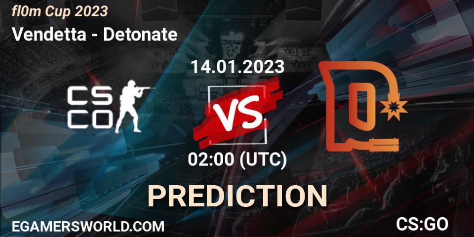 Vendetta vs Detonate: Match Prediction. 14.01.2023 at 02:00, Counter-Strike (CS2), fl0m Cup 2023