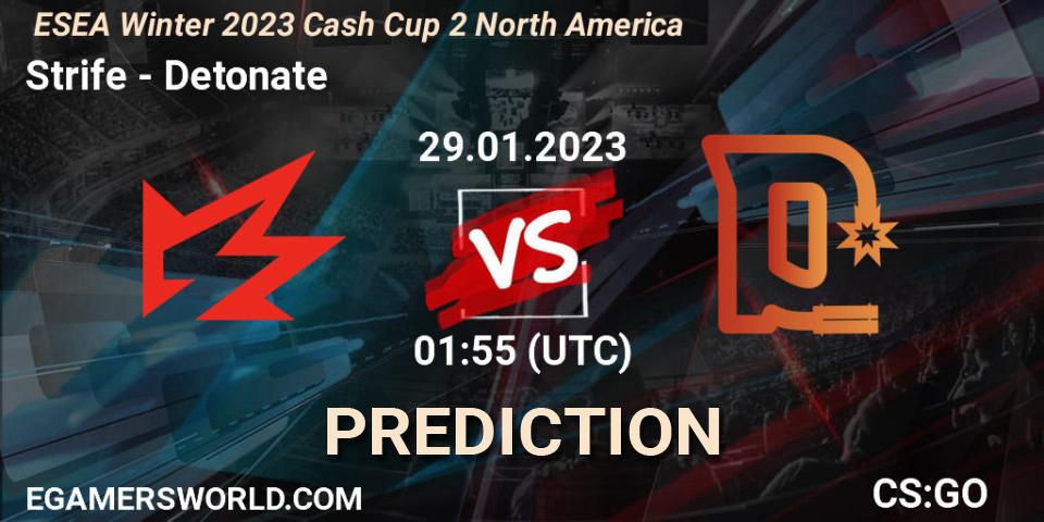 Strife vs Detonate: Match Prediction. 29.01.2023 at 01:55, Counter-Strike (CS2), ESEA Cash Cup: North America - Winter 2023 #2