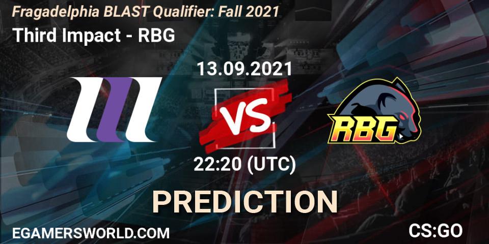 Third Impact vs RBG: Match Prediction. 13.09.2021 at 22:20, Counter-Strike (CS2), Fragadelphia BLAST Qualifier: Fall 2021