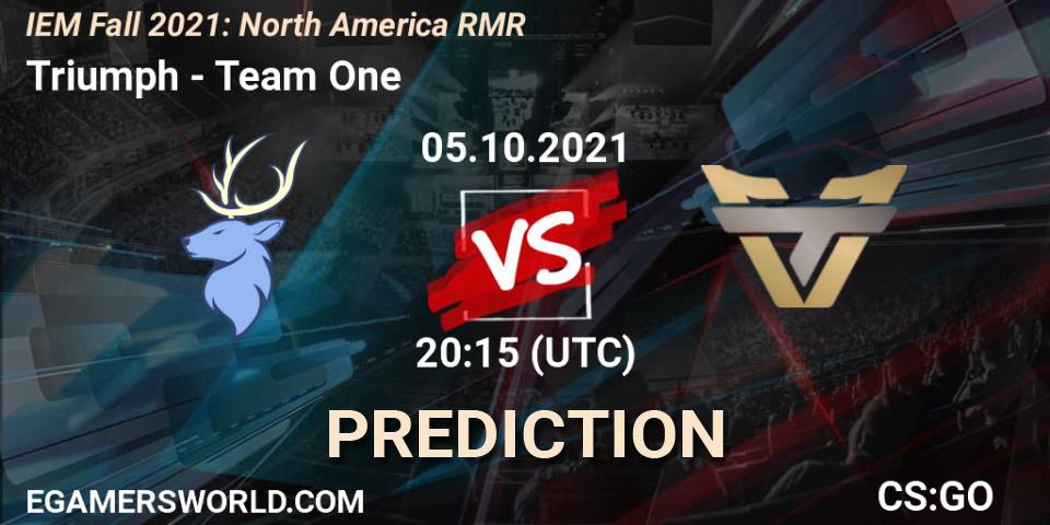 Triumph vs Team One: Match Prediction. 05.10.2021 at 20:45, Counter-Strike (CS2), IEM Fall 2021: North America RMR