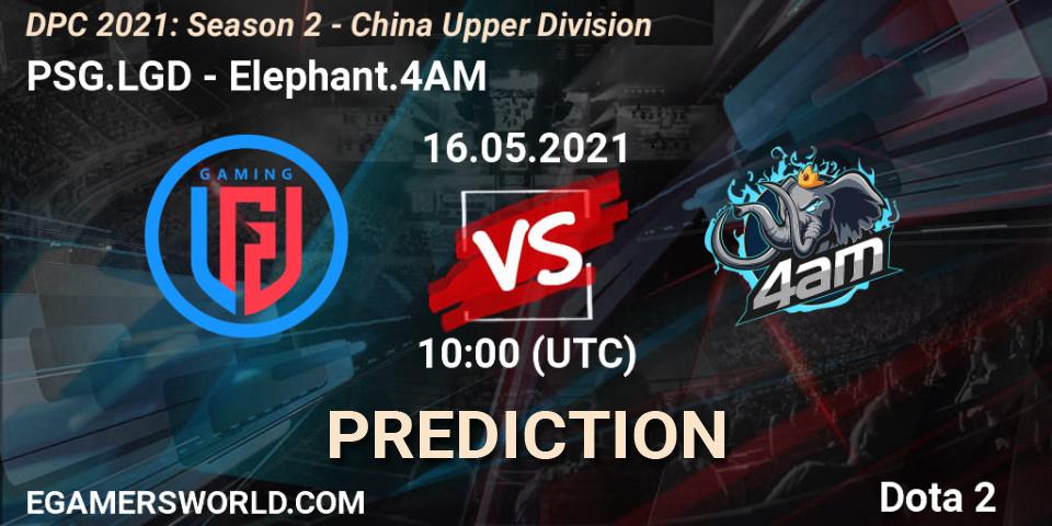 PSG.LGD vs Elephant.4AM: Match Prediction. 16.05.2021 at 09:55, Dota 2, DPC 2021: Season 2 - China Upper Division