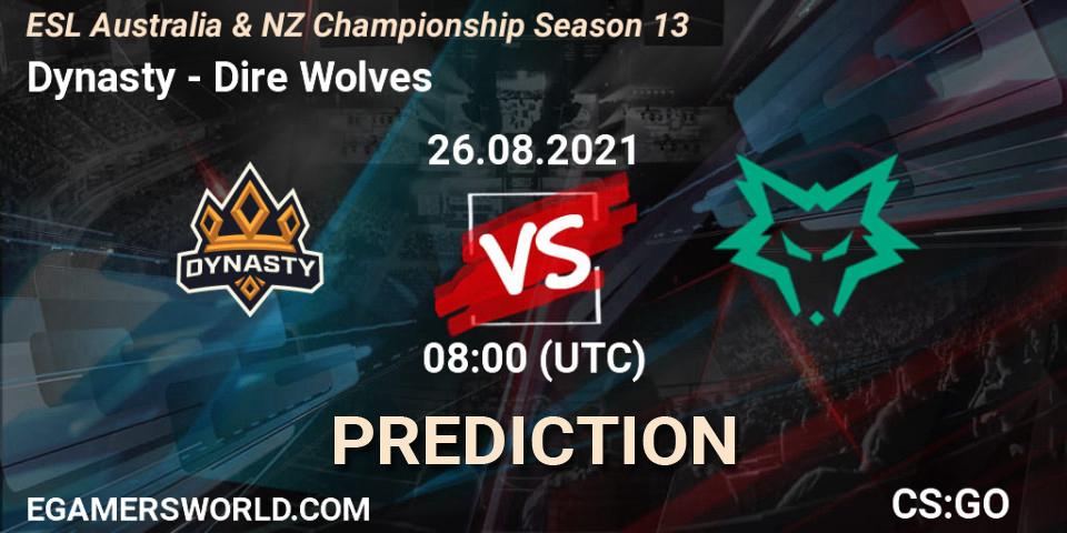 Dynasty vs Dire Wolves: Match Prediction. 26.08.2021 at 08:00, Counter-Strike (CS2), ESL Australia & NZ Championship Season 13
