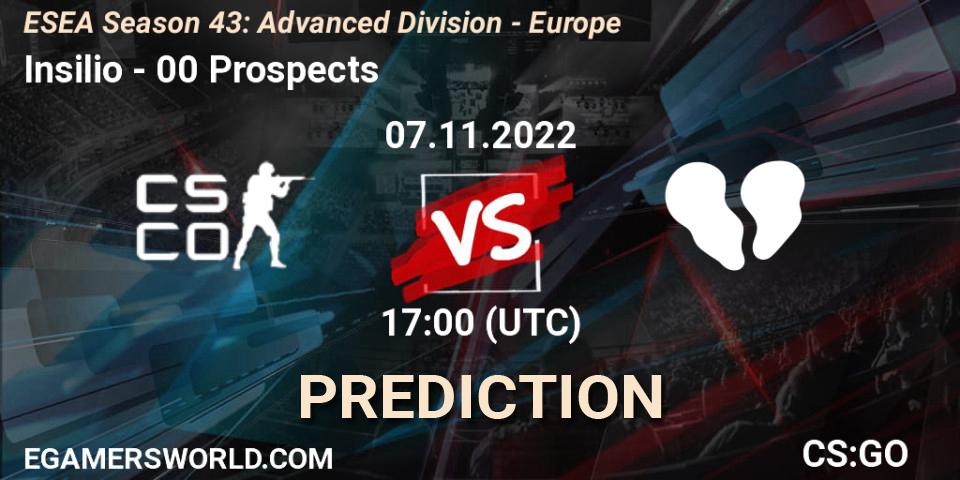 Insilio vs 00 Prospects: Match Prediction. 07.11.22, CS2 (CS:GO), ESEA Season 43: Advanced Division - Europe