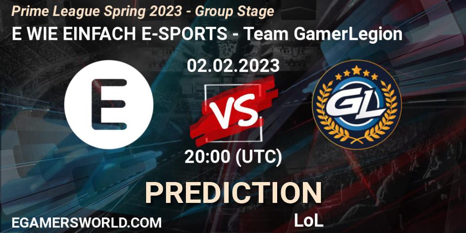 E WIE EINFACH E-SPORTS vs Team GamerLegion: Match Prediction. 02.02.23, LoL, Prime League Spring 2023 - Group Stage