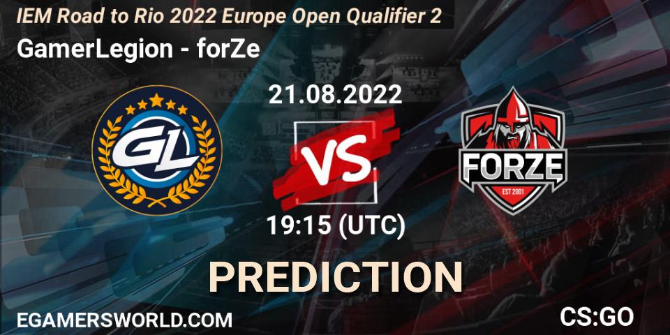GamerLegion vs forZe: Match Prediction. 21.08.2022 at 19:15, Counter-Strike (CS2), IEM Road to Rio 2022 Europe Open Qualifier 2