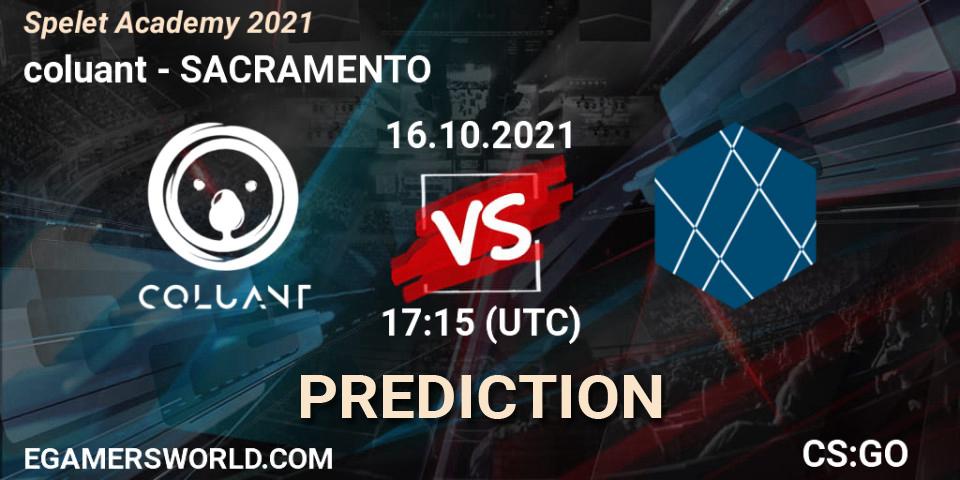 coluant vs SACRAMENTO: Match Prediction. 16.10.2021 at 17:30, Counter-Strike (CS2), Spelet Academy 2021