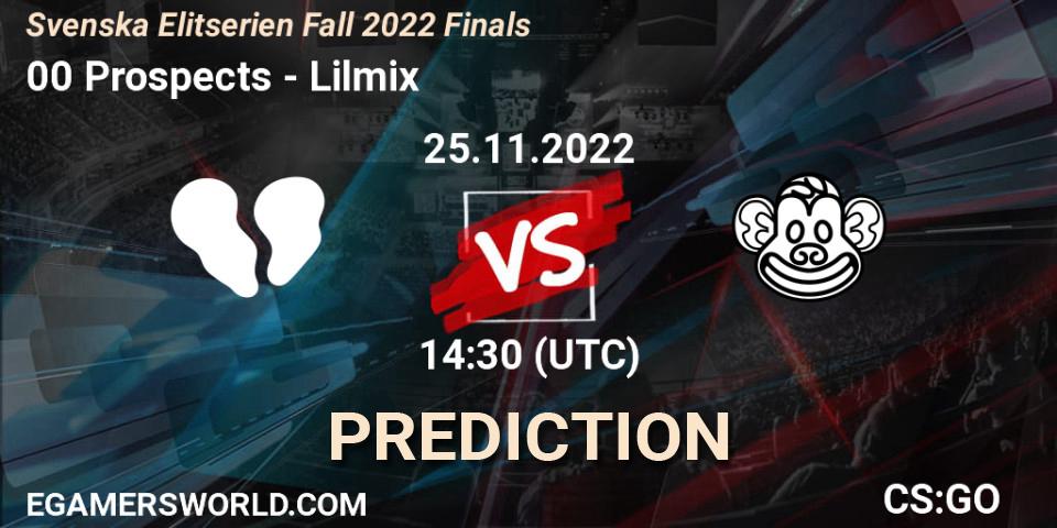 00 Prospects vs Lilmix: Match Prediction. 25.11.2022 at 18:00, Counter-Strike (CS2), Svenska Elitserien Fall 2022