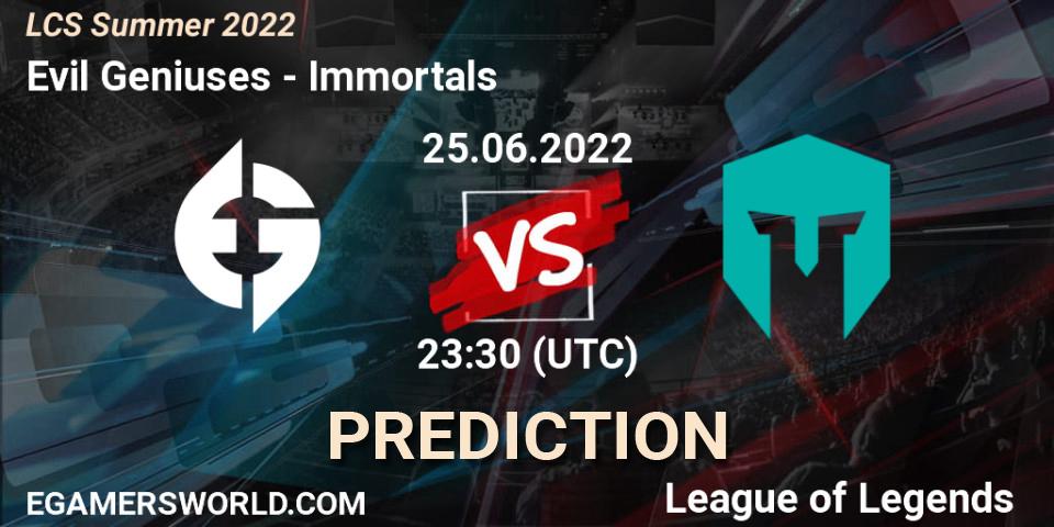 Evil Geniuses vs Immortals: Match Prediction. 25.06.22, LoL, LCS Summer 2022