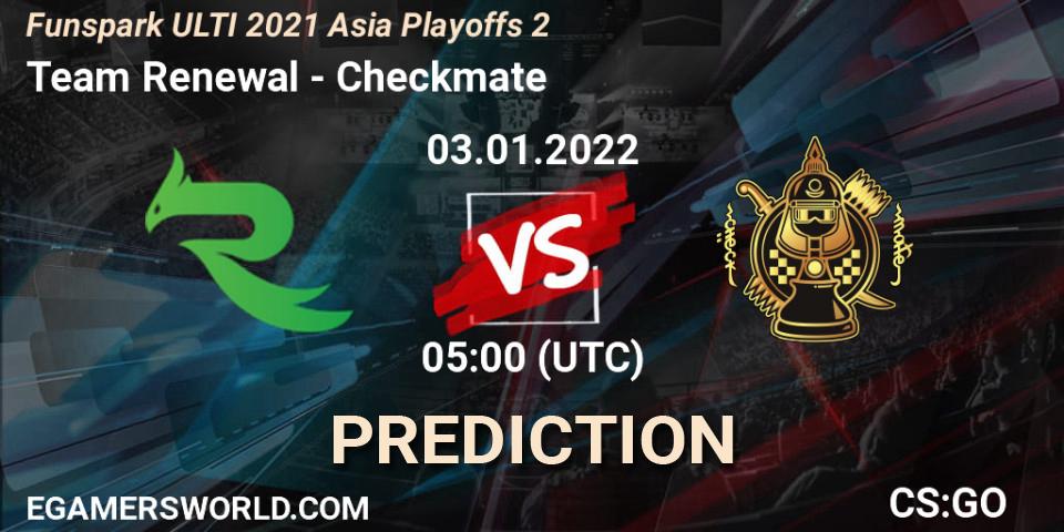 Team Renewal vs Checkmate: Match Prediction. 03.01.2022 at 05:00, Counter-Strike (CS2), Funspark ULTI 2021 Asia Playoffs 2