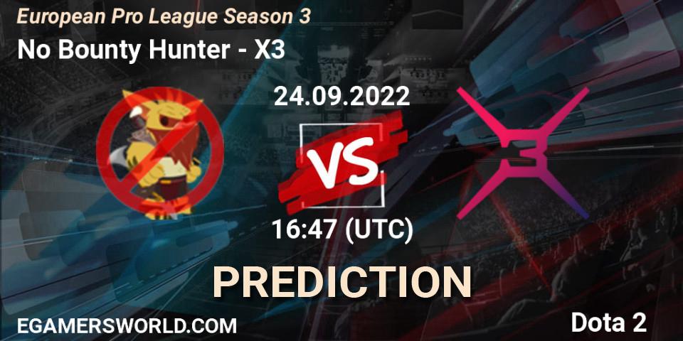 No Bounty Hunter vs X3: Match Prediction. 24.09.2022 at 16:47, Dota 2, European Pro League Season 3 