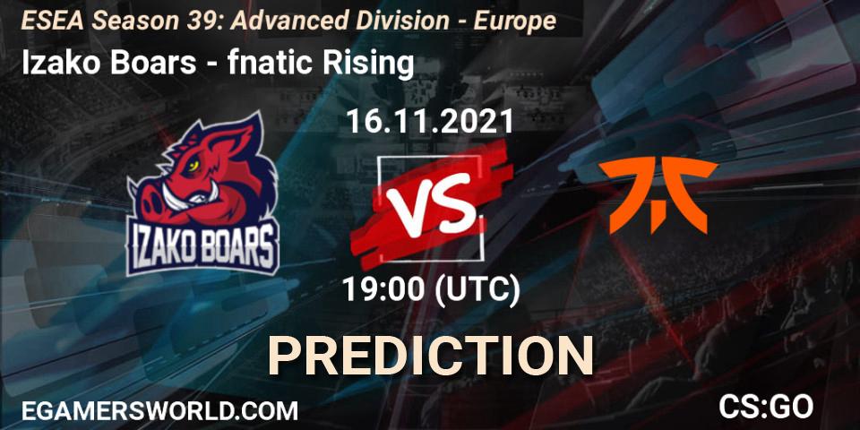 Izako Boars vs fnatic Rising: Match Prediction. 16.11.21, CS2 (CS:GO), ESEA Season 39: Advanced Division - Europe