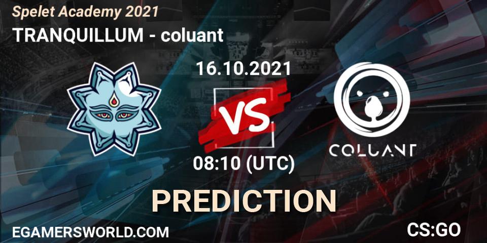 TRANQUILLUM vs coluant: Match Prediction. 16.10.2021 at 08:10, Counter-Strike (CS2), Spelet Academy 2021