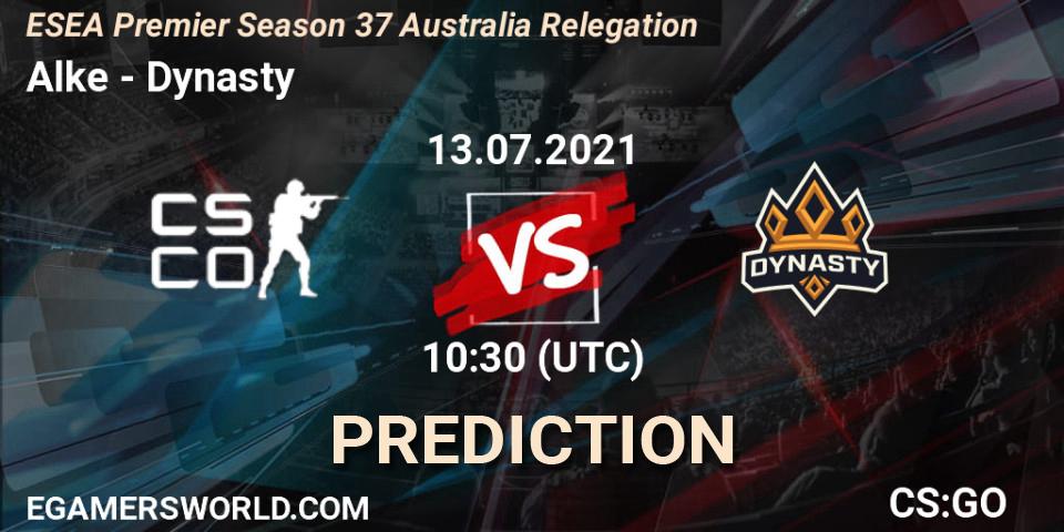Alke vs Dynasty: Match Prediction. 13.07.2021 at 11:00, Counter-Strike (CS2), ESEA Premier Season 37 Australia Relegation