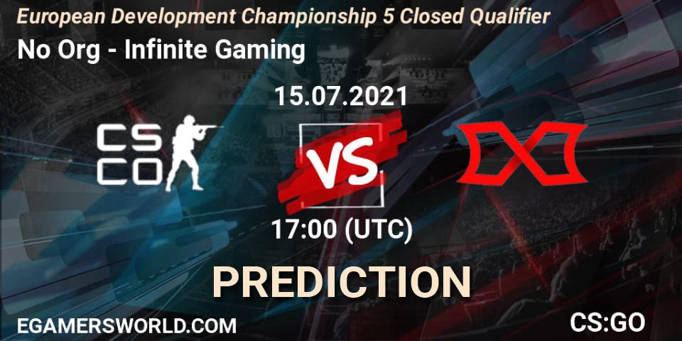 No Org vs Infinite Gaming: Match Prediction. 15.07.2021 at 17:00, Counter-Strike (CS2), European Development Championship 5 Closed Qualifier