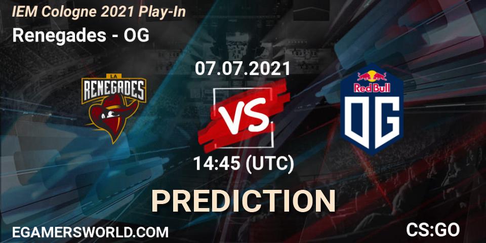 Renegades vs OG: Match Prediction. 07.07.2021 at 15:00, Counter-Strike (CS2), IEM Cologne 2021 Play-In